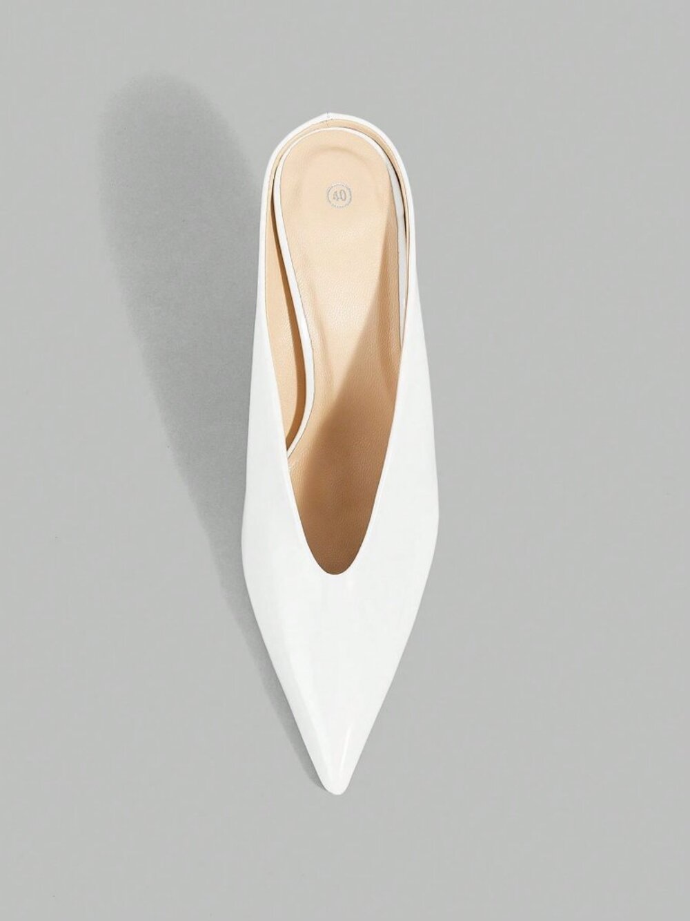 White Elegant Women's Patent Leather Pointed Thin Heel Mule Shoes - Picture 5 of 5